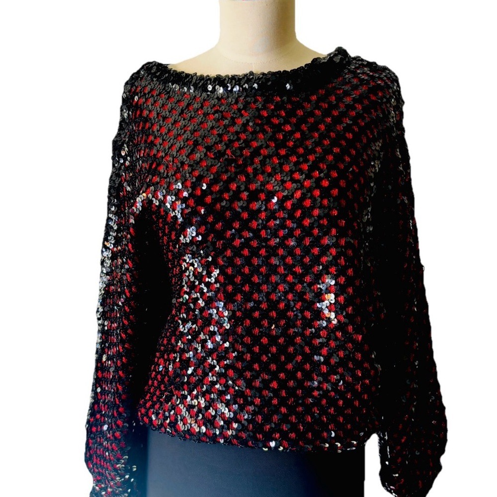 Julie Duroche‎ Vintage Black and Red Sequin Sweater for After Five